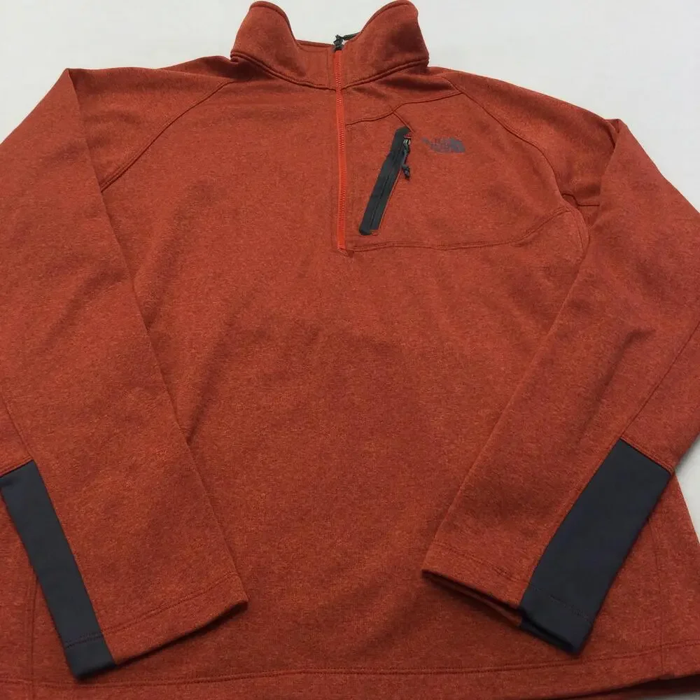 The North Face Pullover Mens Large Orange Fleece 1/4 Zip Chest Pocket Hiking
